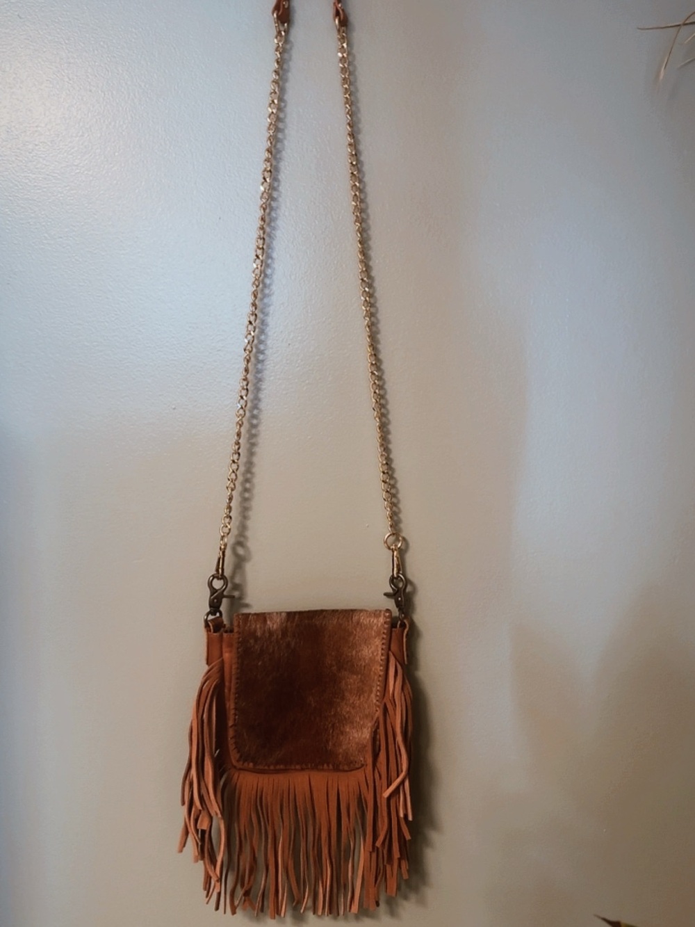 Montana West Brown Fringe Crossbody with Fur Panel